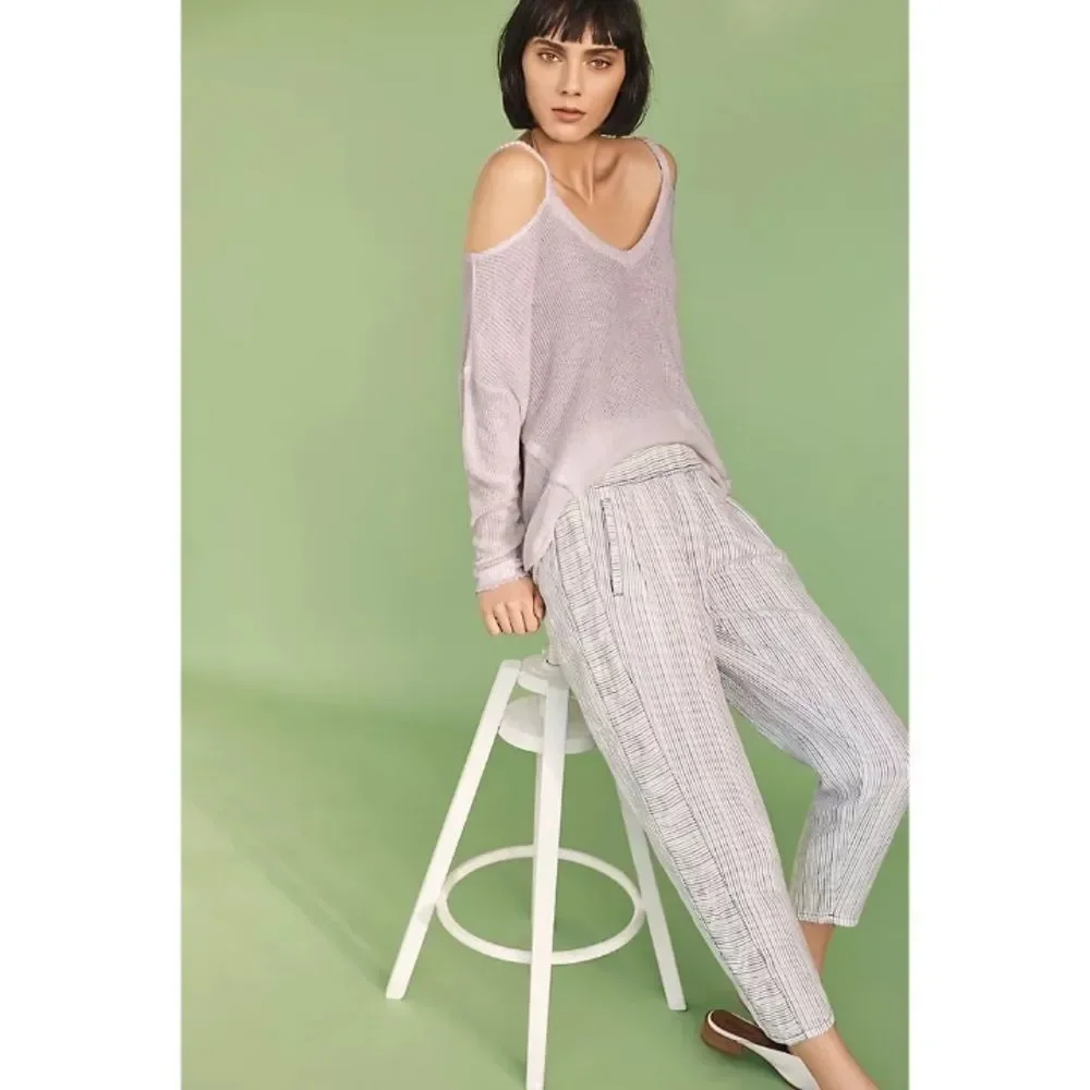 Anthropologie Hei Hei Striped Linen Joggers 100% Linen Pants Size XS_4